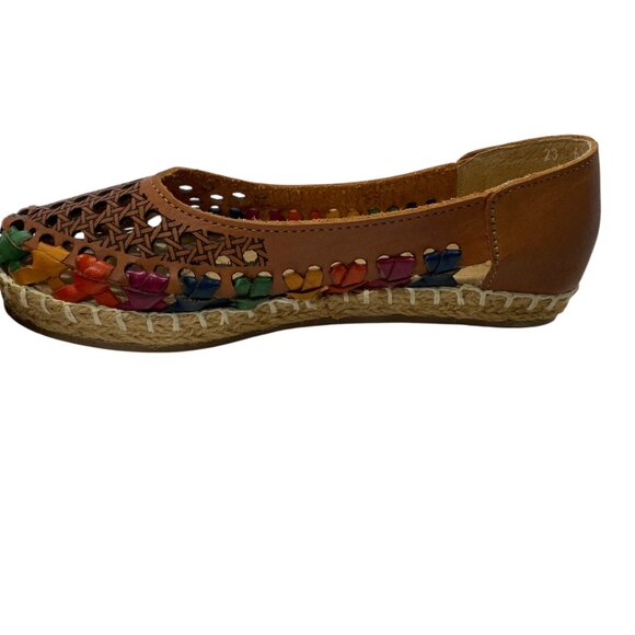 Maya Espadrille Women 6-6.5 Brown Mexican Huarache Leather Flat Rainbow Festival - Picture 7 of 10